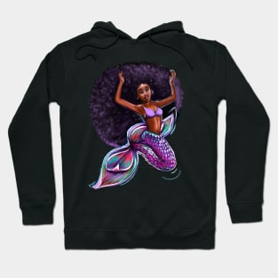 mermaid with big Afro underwater, brown eyes curly Afro hair and caramel brown skin. Black mermaid Hoodie